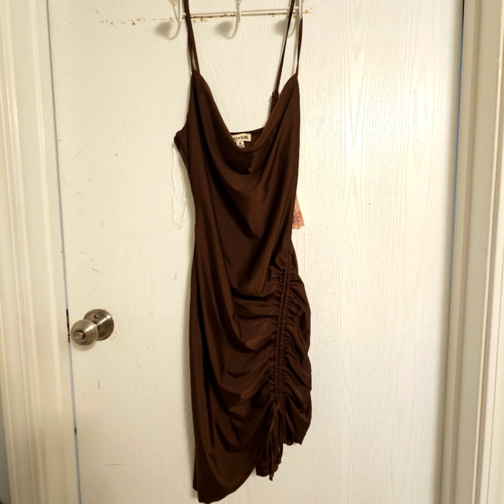 Elegant Brown Ruched Dress